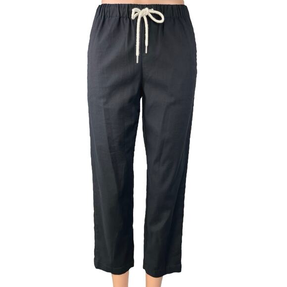 Aritzia Babaton Black Linen Drawstring Pull On Straight Ankle Trouser Pants XXS - Picture 1 of 5